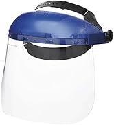 Sellstrom Single Crown Safety Face Shield with Ratchet Headgear, Clear Tint, Uncoated, Blue, 8