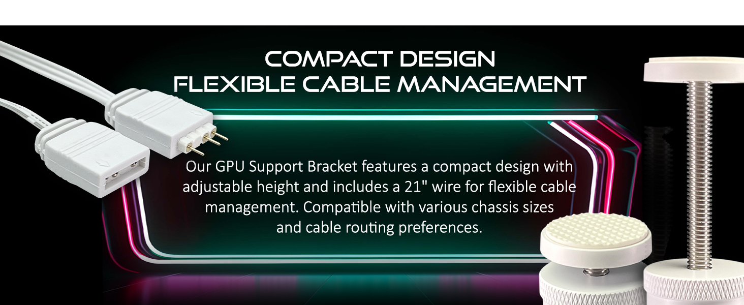 gpu VGA GeForce RTX bracket support mount with 21" wire flexible cable management