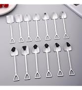 10 Pcs Silver Superior Dessert Spoon Set, 4.8" Shovel Shape Stainless Steel Spoons, Ice Cream Fru...