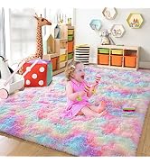 Chicrug Cute Rainbow Area Rug for Girls Bedroom, 4x6 Feet Fluffy Kids Rug for Room Decor, Shag So...