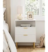 AEPOALUA Night Stand,Tall Bedside Table with 3Storage Drawers,White Nightstand,Bedside Furniture,...