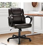 Giantex Leather Executive Chair, Ergonomic Mid Back Computer Desk Chair with 4" Thickened Cushion...
