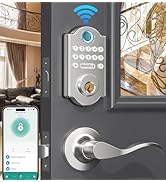 Keyless Fingerprint Door Lock Set: HEANTLE WiFi Front Door Lock with 2 Lever Handles - Alexa Smar...