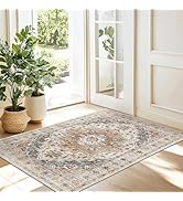 Madane Washable Area Rug 2x3, Small Entryway Rug Non-Slip Vintage Door Mat Indoor Entrance, Low P...