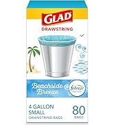 Glad Odorshield Small Drawstring Trash Bags, 4 Gal, Febreze Beachside Breeze, 80 Ct, Pack May Vary
