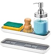 SUBEKYU Kitchen Soap Tray, Double Layer Sink Organizer for Kitchen Counter/Bathroom, Soap and Spo...