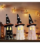 DAZONGE Halloween Decorations Indoor, Set of 3 Ceramic Ghosts with Witch Hats, Cute Spooky Hallow...