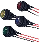 DMWD Waterproof Round Rocker Toggle Switch with LED Light 12V DC 20A 2 Position 3 Pins SPST Latch...