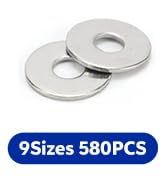 matell 304 Stainless Steel Flat Washers Assortment Set 580 Pieces, 9 Sizes - M2 M2.5 M3 M4 M5 M6 ...