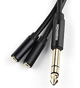 HOSONGIN 1/4 inch TRS to Dual 3.5mm Female Y Cable, 1.5ft, Black Copper Wire &amp; Gold Plated Connec...