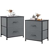 DUMOS Nightstand Set of 2, Small Dresser with 2 Fabric Drawers Side Bedroom End Table Kids Bedsid...