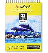 ArtBeek Watercolor Pad 9x12 Inch, 32 Sheets (140lb/300gsm), 100% Cotton Watercolor Paper,Cold Pre...