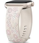 Floral Engraved Band Compatible with Apple Watch Bands for Women 40mm 42mm 41mm 38mm 44mm 45mm 46...