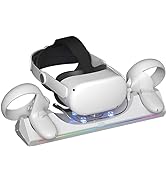 SAQCIO Charging Dock for Oculus Quest 2 with Color RGB Light, Magnetic Charger Station Both for H...