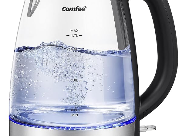 COMFEE' Glass Electric Tea Kettle &amp; Hot Water Kettle Electric, 1.7L Electric Kettle with LED