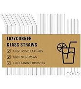 Lazycorner Reusable Glass Straws Set 16 Pcs 8.5''x 10MM Bent Straight Clear Glass Drinking Straws...