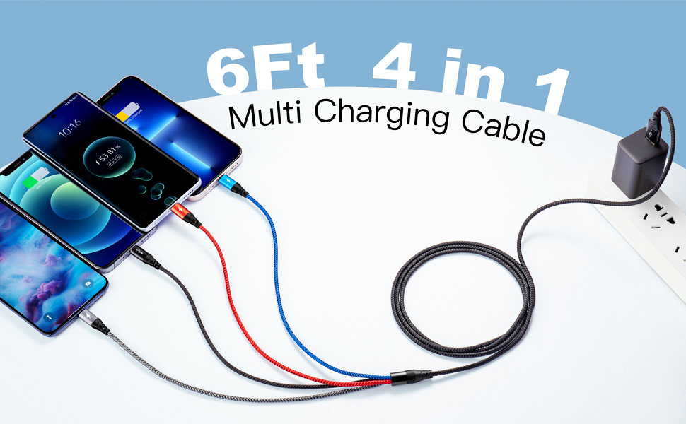 4 in 1 Multi charging cord multiple phone charger multi charging cable multiple charger cord