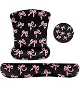 MOSISO Wrist Rest Support for Mouse Pad&Keyboard Set, Pink Bows Ergonomic Mousepad&Coaster Non-Sl...