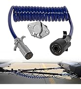 DearChan BX88206 7-Wire to 6-Wire Coiled Cable with Female Receptor Trailer Adapter,7-Way Blade t...