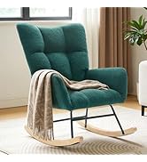 DUMOS Nursery Rocking Chair Teddy Upholstered, Comfy Glider Rocker with High Backrest Armchair Pa...