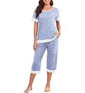 PrinStory Women's Pajama Set Short Sleeve Shirt and Capri Pants Sleepwear Pjs Sets Lounge Set