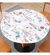 Fitable Easter Fitted Table Cover - Waterproof Rabbit &amp; Flower Elastic Edged Tablecloth Vinyl Wip...