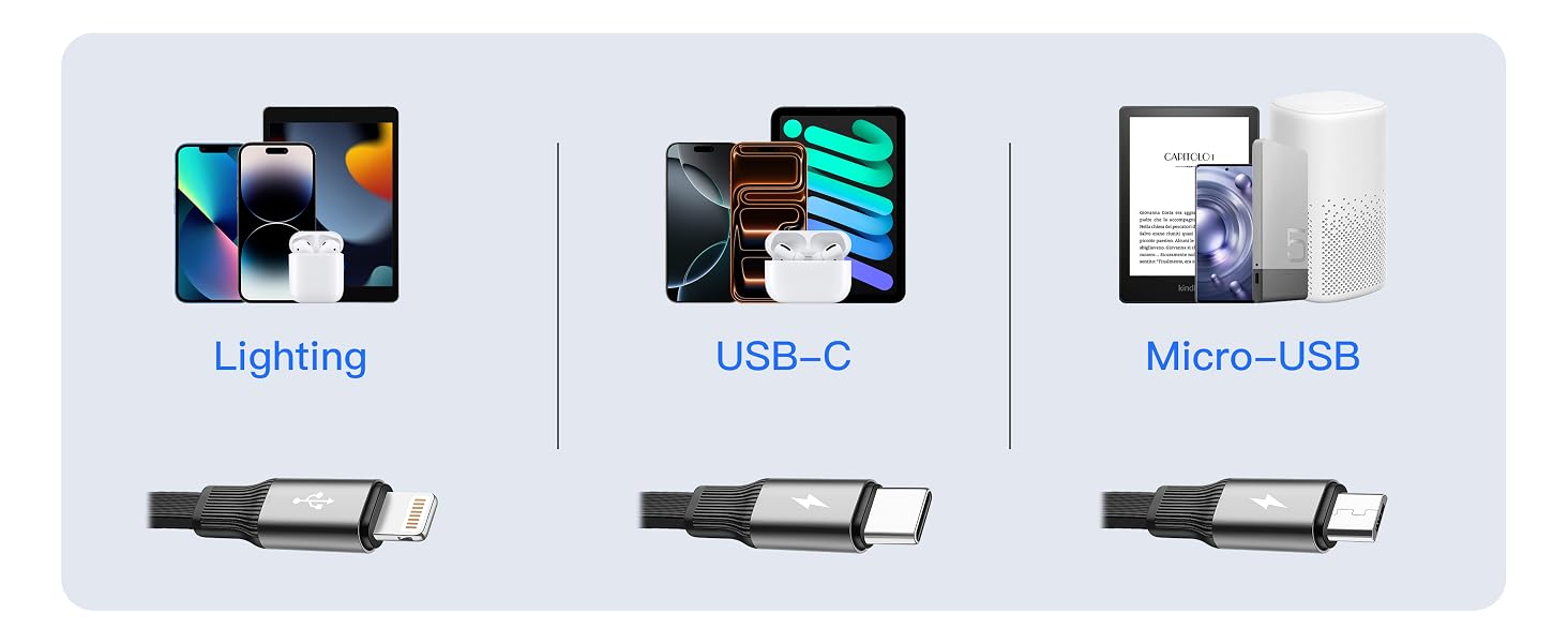 3 in 1 charging cable usb c port for iphone 17 16 15 pro max samsung s25 s24 kindle iphone chargers