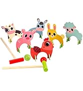 TOYANDONA Kids Croquet Set, Cartoon Wooden Animal Croquet Set Funny Lawn Games for Boys Girls