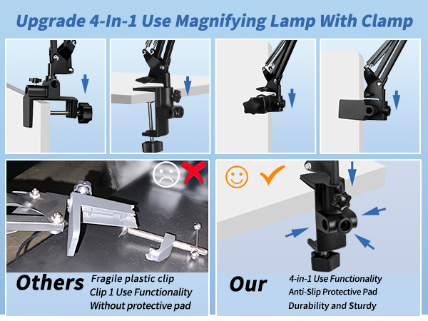 4-in-1 use metal clamp magnifying work light magnifying lamp 10x