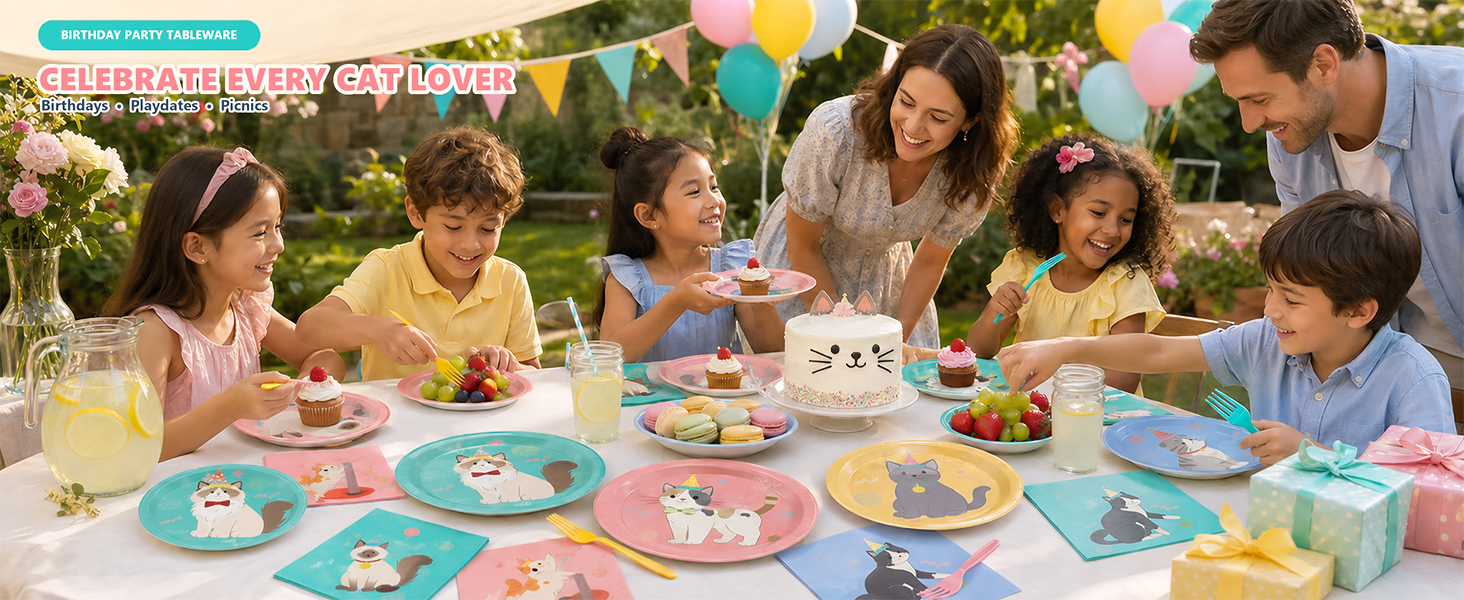 96PCS Cute Cat Party Plates and Napkins for Party Supplies