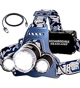 TDC Camo Rechargeable Headlamp - Zoomable LED Headlamp - Headlamp Flashlight USB - Waterproof Hea...