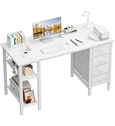 Lufeiya White Computer Desk with Drawers &amp; Storage Shelves, 47 Inch Study Work Writing Desk for H...