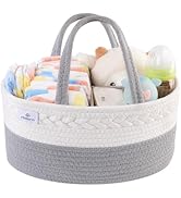 PHILORN Diaper Caddy Organizer, Cotton Rope Diaper Caddy Basket, Woven Diaper Caddy with Dividers...
