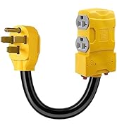 HOZHEM NEMA 14-50P Male Plug to 4 X 5-20R/15R Female RV Generator Adapter, 50 Amp to 20 Amp 125V ...