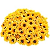 Kryoflare 50Pcs Mini Sunflower Flower Heads, Artificial Fabric Flowers for Wreaths Wedding Bouque...
