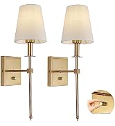 Rizzyluz Dimmable Wall Sconces Set of 2, Gold Bathroom Vanity Lighting Fixtures, Modern Gold Wall...
