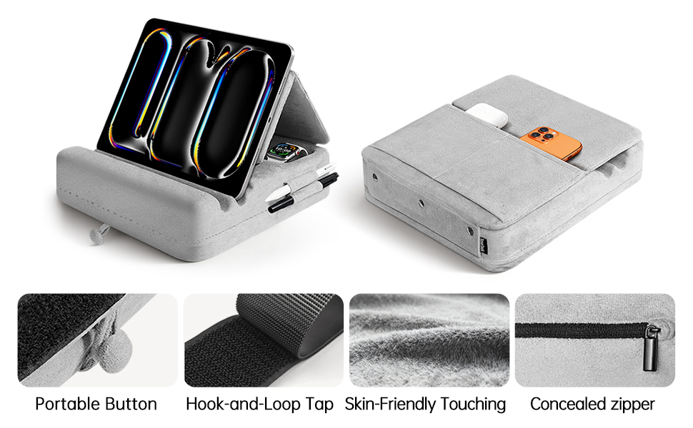 Tablet Pillow Stand with Storage, Foldable iPad Holder for Lep, Bed, Sofa, and Desk