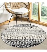 KUTA Round Washable Rug 3Ft Black Navy Blue Boho Entryway Rug Moroccan Washable Foyer Kitchen Rug...
