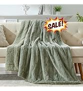 COZYART Faux Fur Sherpa Throw Blanket for Couch, Sage Green 50