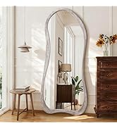 AAZZKANG Wall Mirror Full Length Rustic Wood Framed Floor Mirrors 71"x32" Irregular Large Full Bo...
