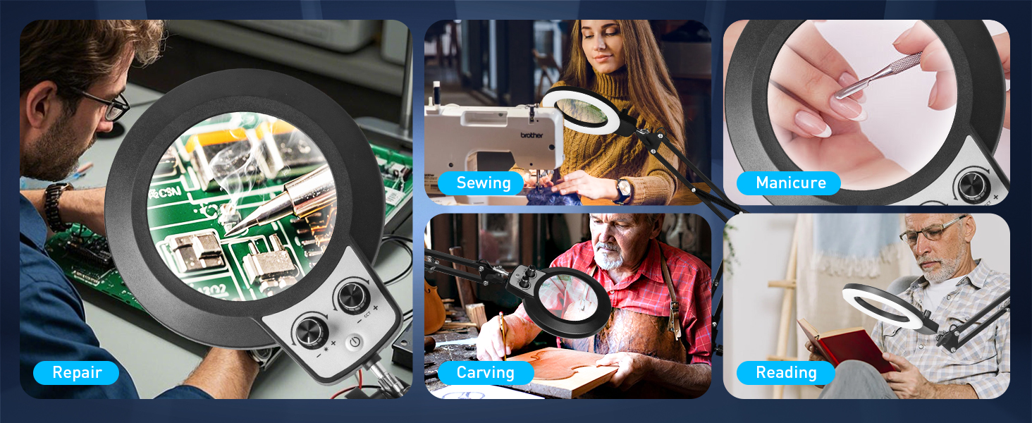 magnifying glasses with light for close work,workbench light,10X magnifier with light hands free
