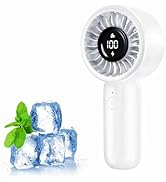 Handheld Fan - Portable Handheld Turbo Fan Rechargeable with Lanyard, 5 Speed Winds, LED Display ...
