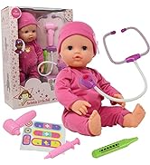 Interactive 16” Baby Doll Toy Doctor Kit with Light Up Heartbeat Sound Stethoscope, Pretend Role ...