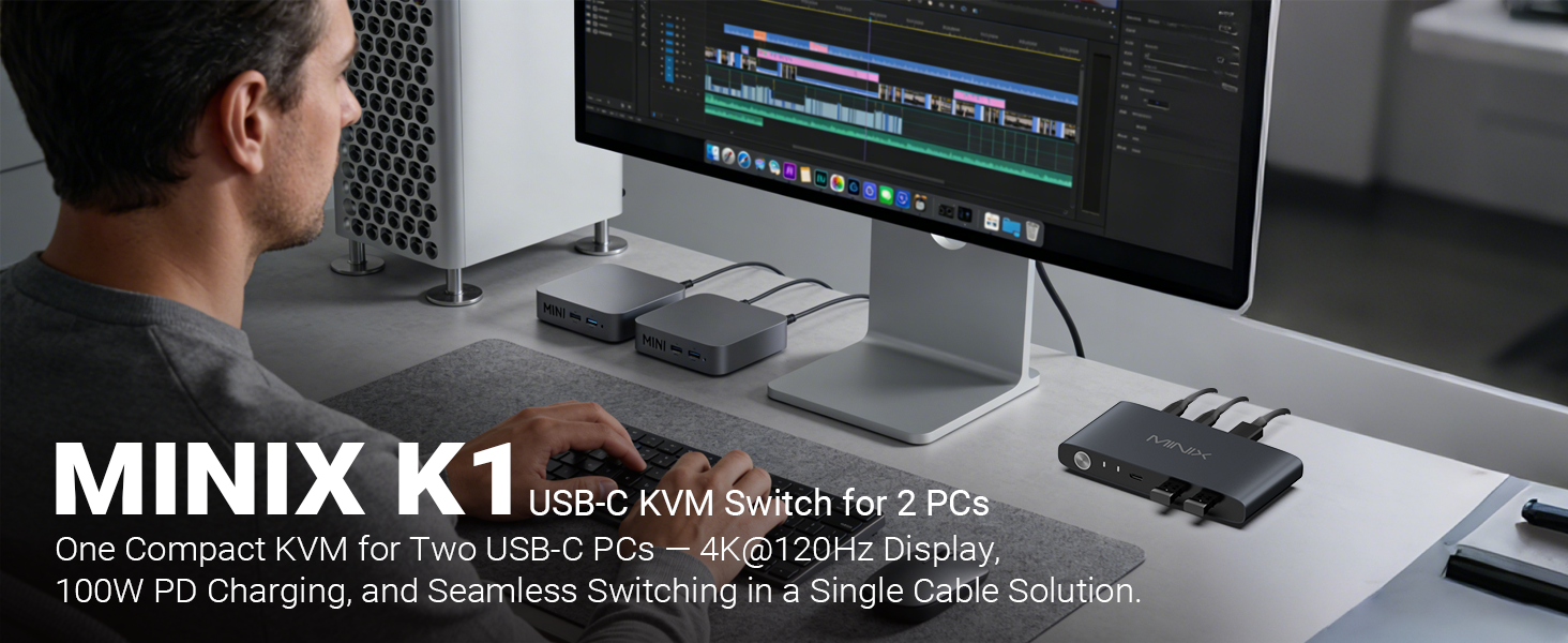 MINIX K1 USB C KVM Switch 1 Monitors 2 Computers