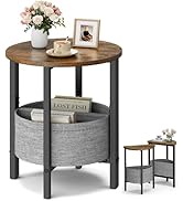 VAGUSICC Side Table, Small Round End Table with Fabric Basket, Set of 2 Half Round Side Table Hal...