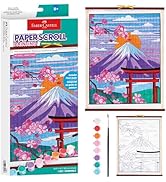 Faber-Castell Paper Scroll Painting Kit: Mount Fuji | Hanging Wall Art with Pre-Printed Design, R...