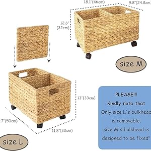 rolling baskets on wheels - water hyacinth spec