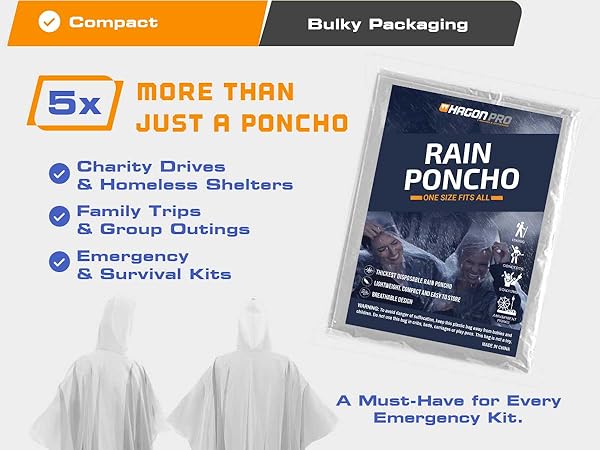 Hagon Pro rain poncho 5 pack with clear poncho examples and use cases