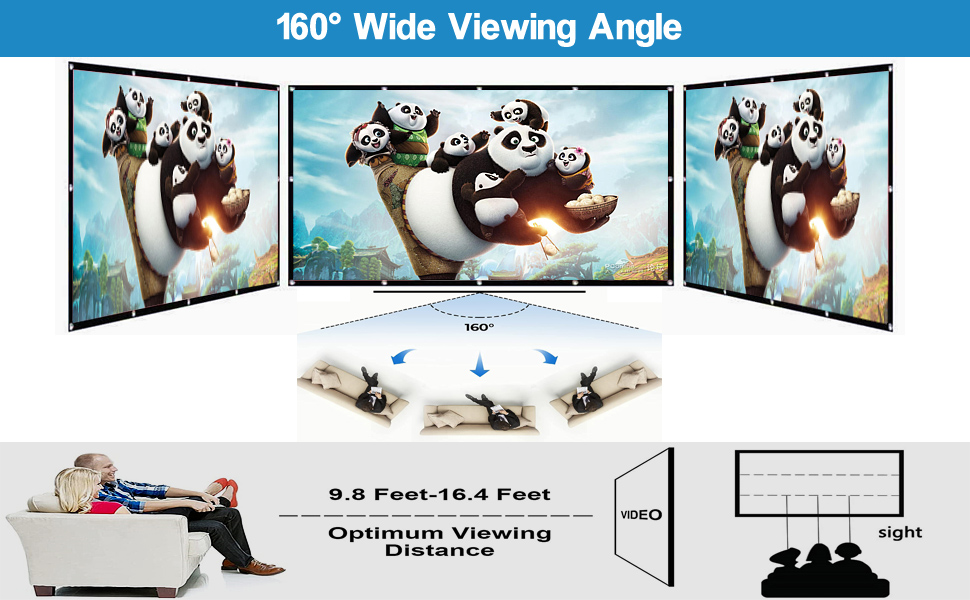 100 inch portable projector outdoor movie screen and stand is easy to use, made at 16:9 aspect ratio