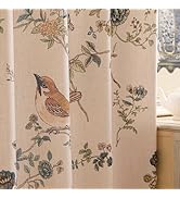 ISAENNE Vintage Floral Toile Curtain with Bird and Flowers Pattern,Country 63 Inches Length 2 Pan...